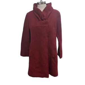Beyond Threads Jacket Womens Size Medium Red Alpaca Wool Blend Button Front